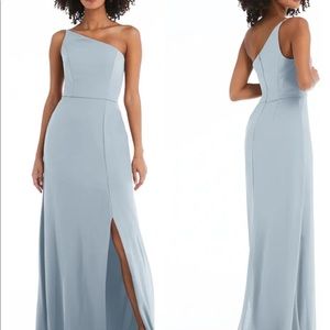 After Six One-Shoulder Crepe Trumpet Gown/Bridesmaids Dress. Mist Color. Size 00